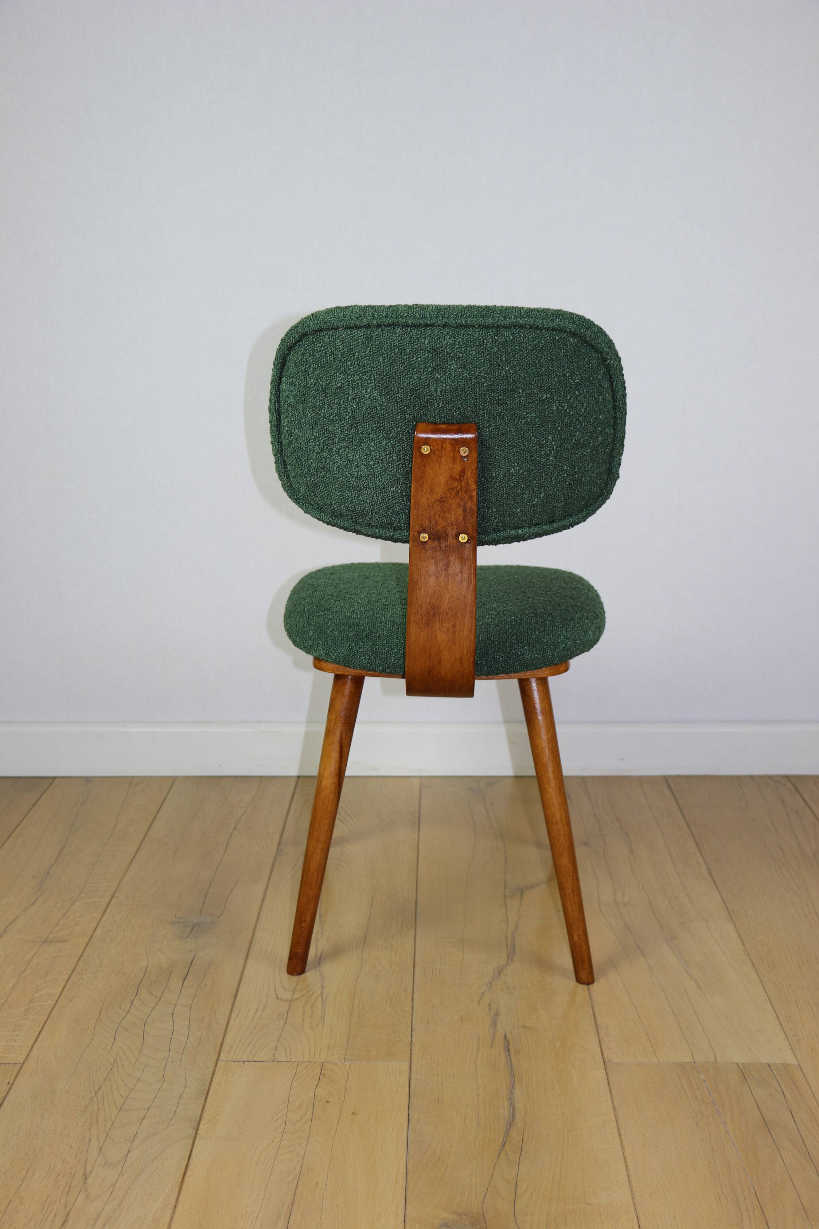 Vintage chair with green boucle backrest like Skoczek - set of 2 chairs