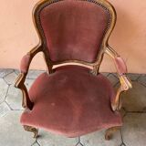 Pair of louis xv style bergeres armchairs with pink velvet armrests