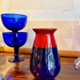 Vase en céramique Jasba West Germany rouge et bleu, années 60