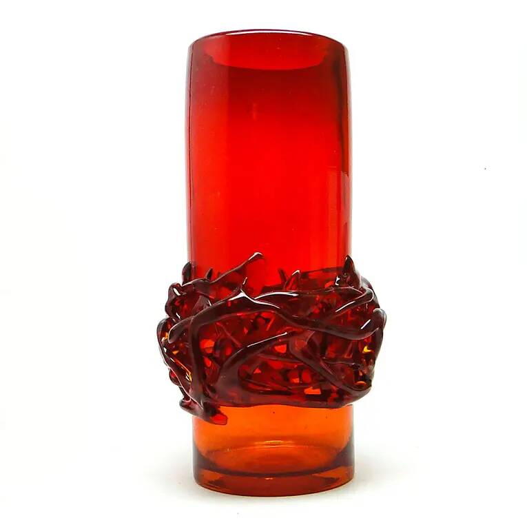 Crown of Thorns vase, red glass, designed by J. Słuczan-Orkusz, Poland, 1970s