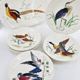 Service modèle oiseaux en faïence polychrome Gien peinte à la main