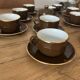 Coffee cups, Cappuccino, Yves Déshoulières, brown and gold, Nescafé