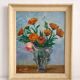 Old oil painting on panel bouquet of flowers