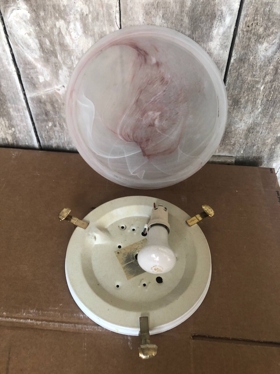 Old Glass Wall Lamp + Vintage Metal Support #A711