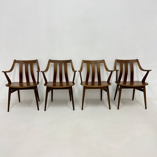 Lot de 4 chaises de salle à manger en contreplaqué, années 1960