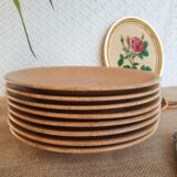 Set of 8 flat plates in Chantilly Longchamp sandstone France vintage