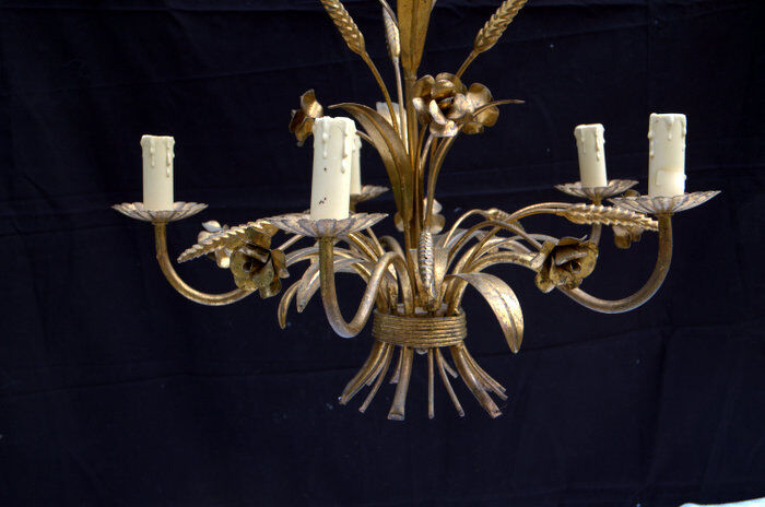 Vintage gold metal chandelier 70