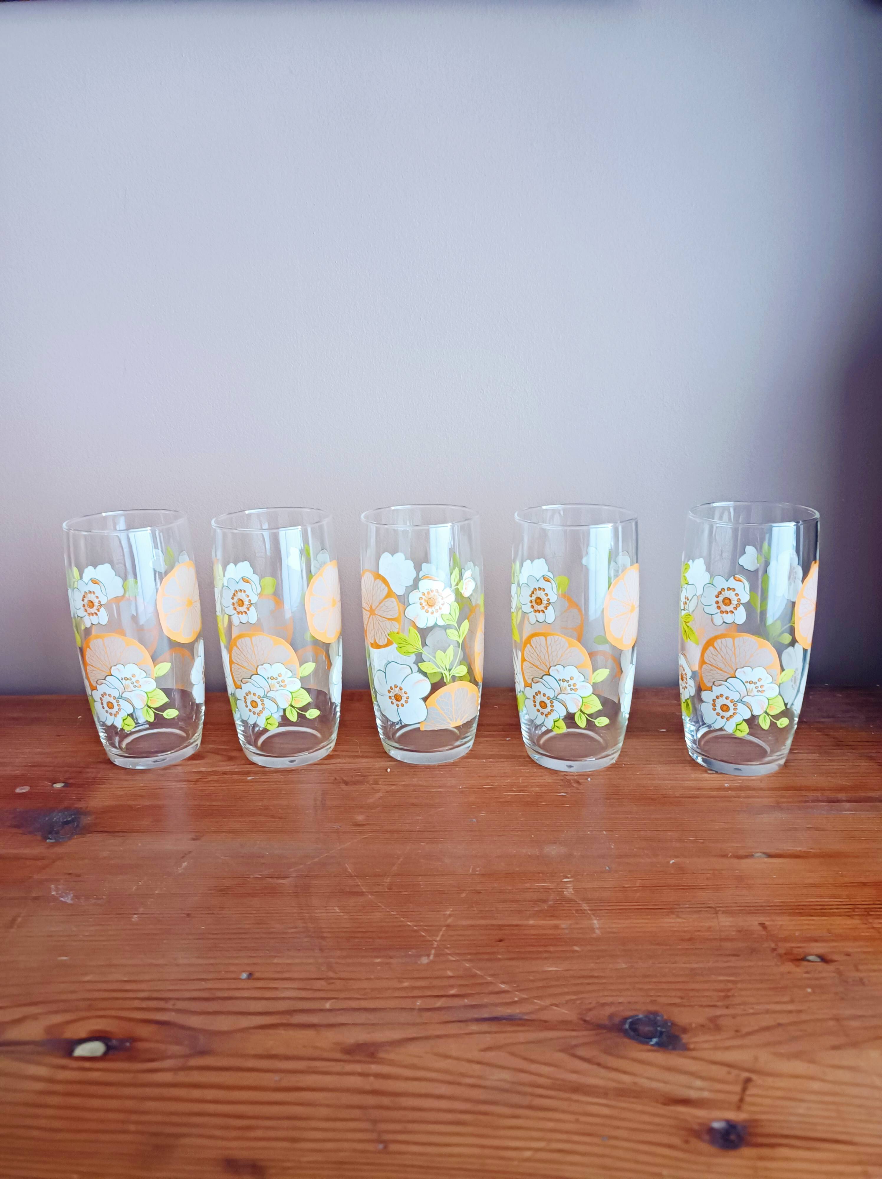 Set of 5 floral orangeade glasses