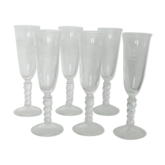 Series of 6 flutes in crystal glass