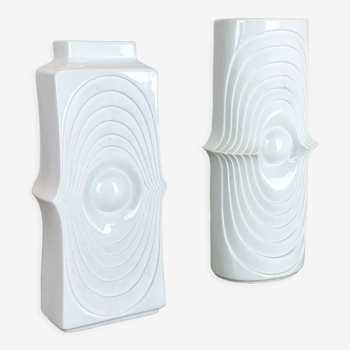 Ensemble de 2 vases d’art en porcelaine originale fabriqués par Royal Bavaria KPM Allemagne, années 1970