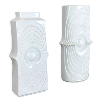 Set of 2 original porcelain op art vase made by Royal Bavaria Kpm Germany, 1970s