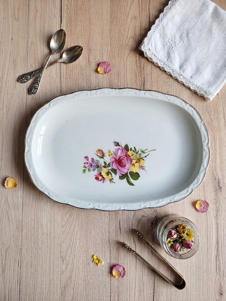 Vintage oval serving platter in white porcelain