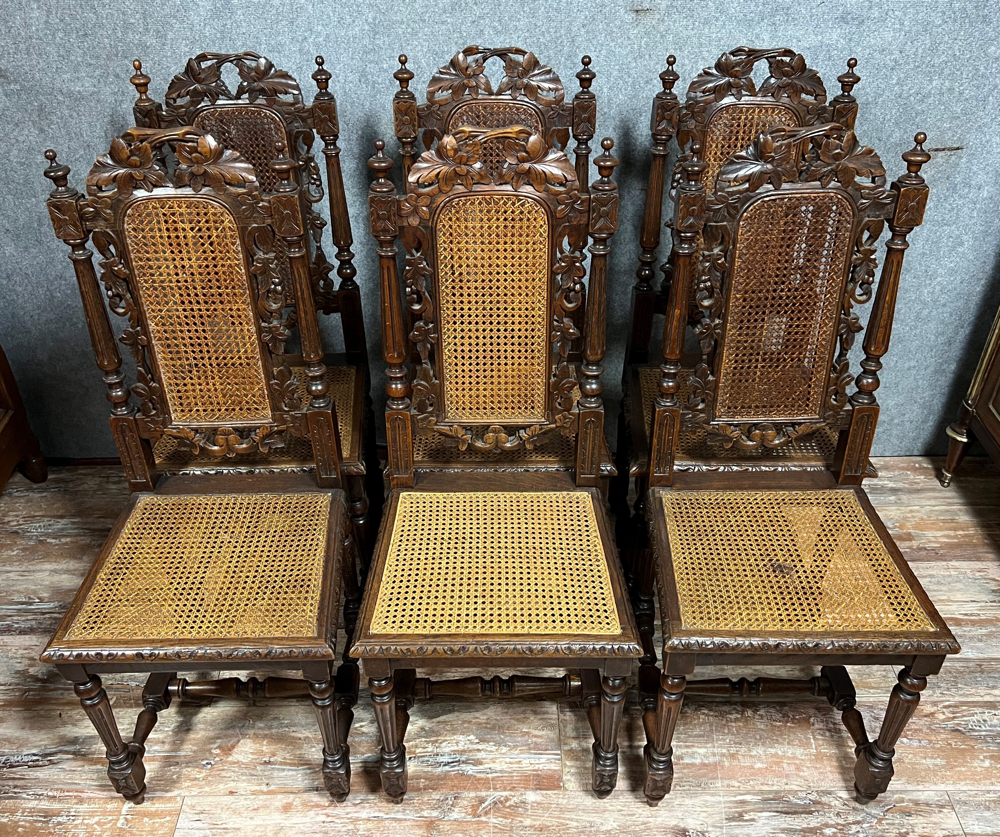 Series of 6 renaissance oak style chairs circa 1850