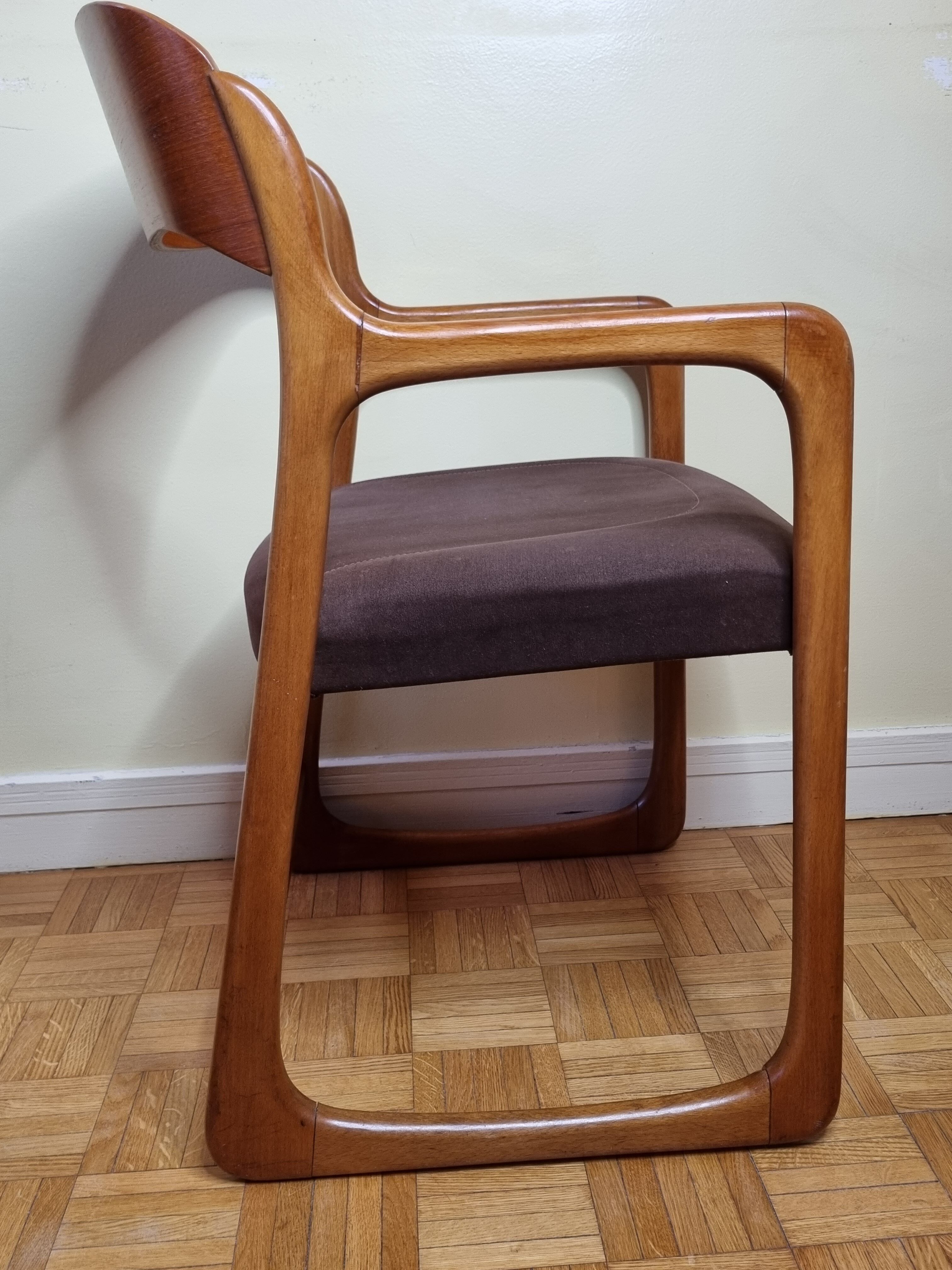 Pair of Baumann armchairs, model "sled", 1960