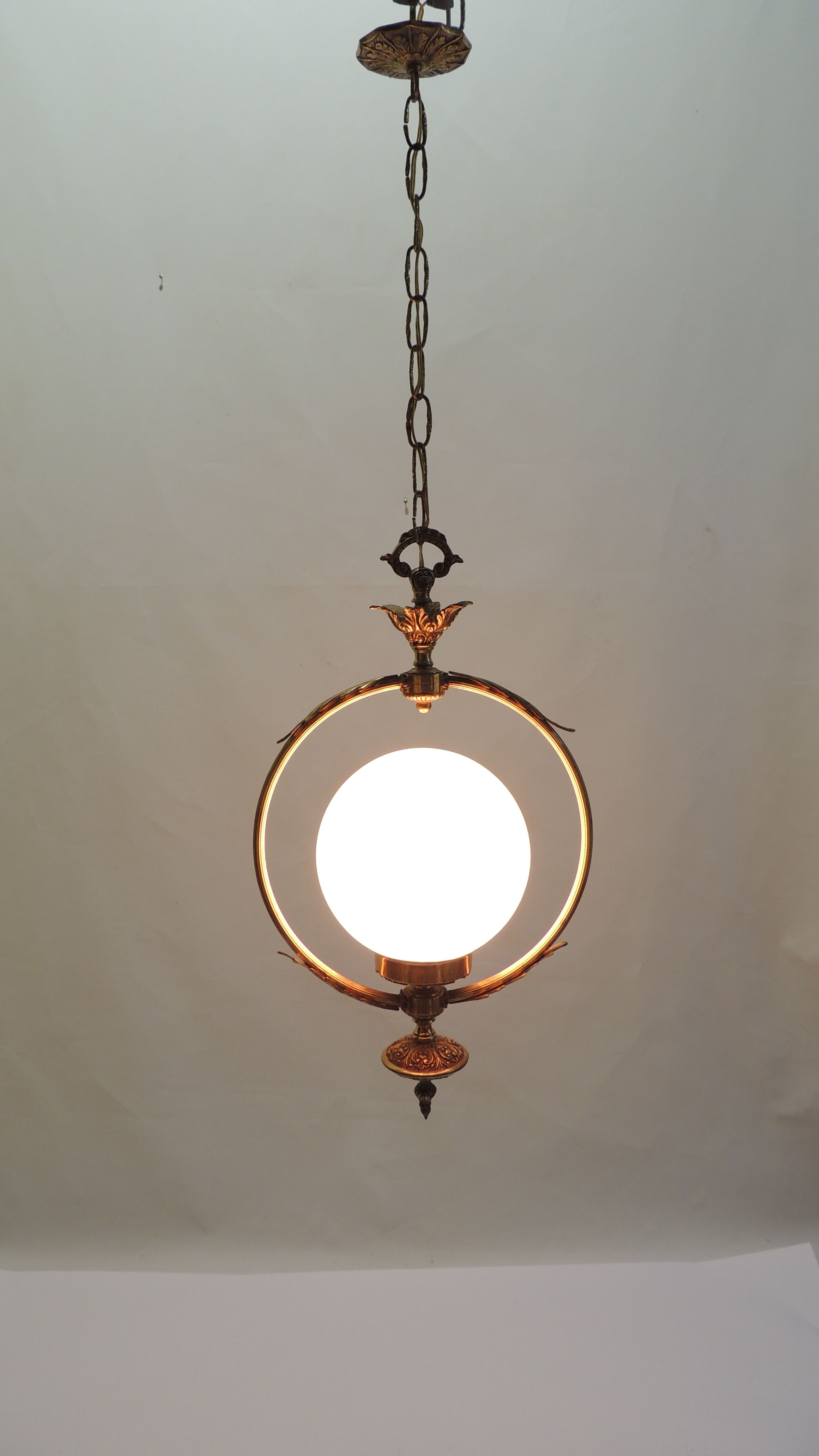 Suspension bronze brass and opaline / vintage