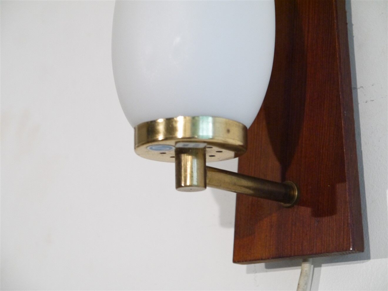 Pair of Scandinavian teak and opaline sconces 1960