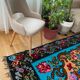 Vintage blue Moldavian rug with beautiful flowers, authentic Romanian handwoven rug 240x153cm