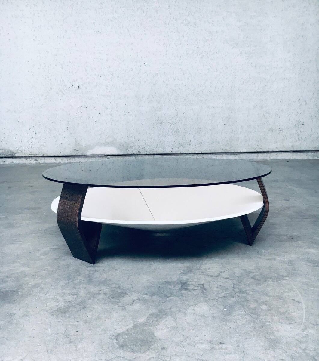Mid-Century Modern Dutch Wenge & Smoke Glass Coffee Table, Netherlands, 1960s