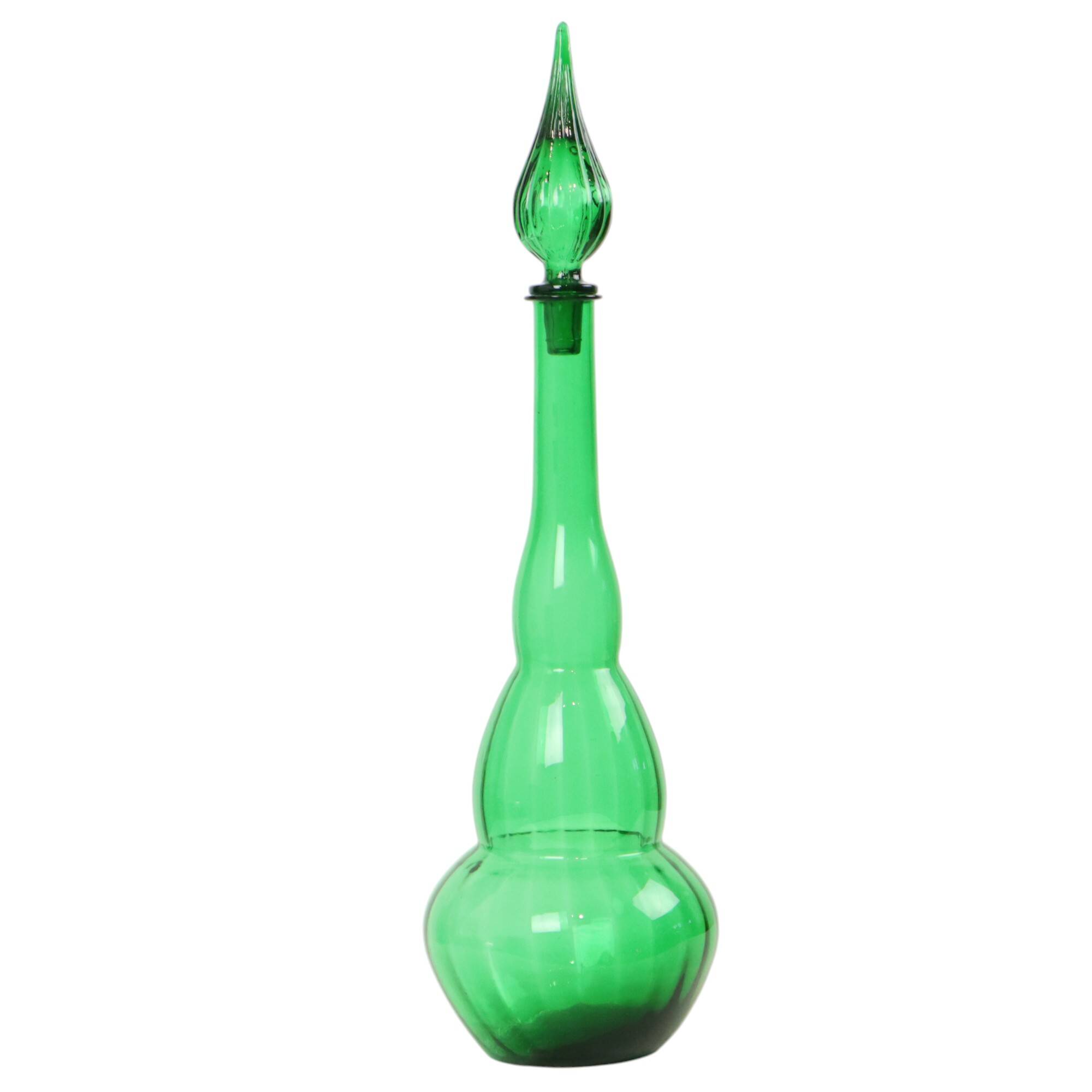 Huge Green Glass Carafe Genie Bottle Empoli Italy 63cm