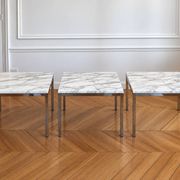 3 tables Florence Knoll – white marble type Calacatta & chrome steel