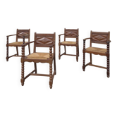 4 neo-Basque turned wood armchairs