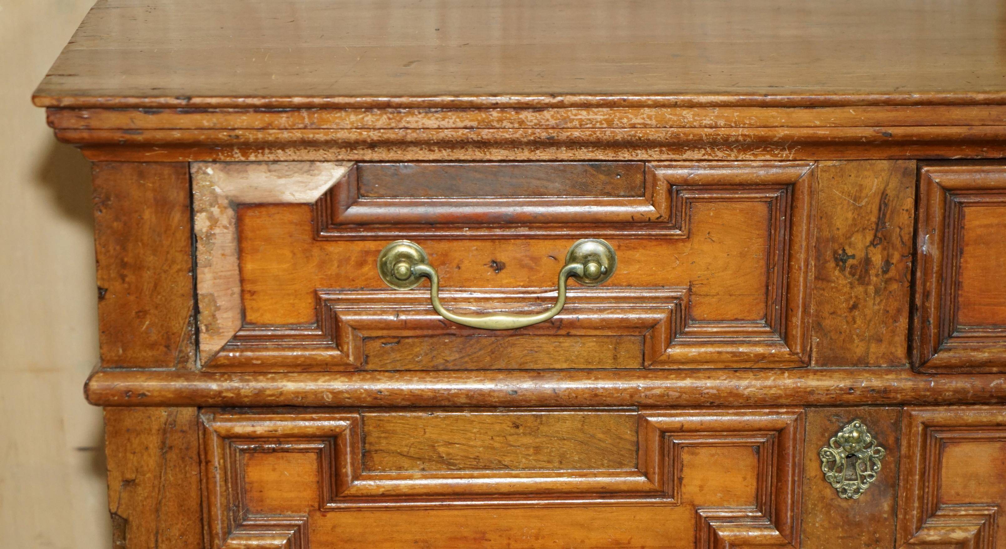 17th Century Antique Oak Commode with Two Rows of Drawers