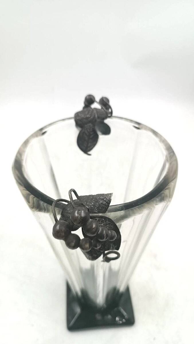 Crystal vase with 800 silver grape applications - 1970s, Italian production