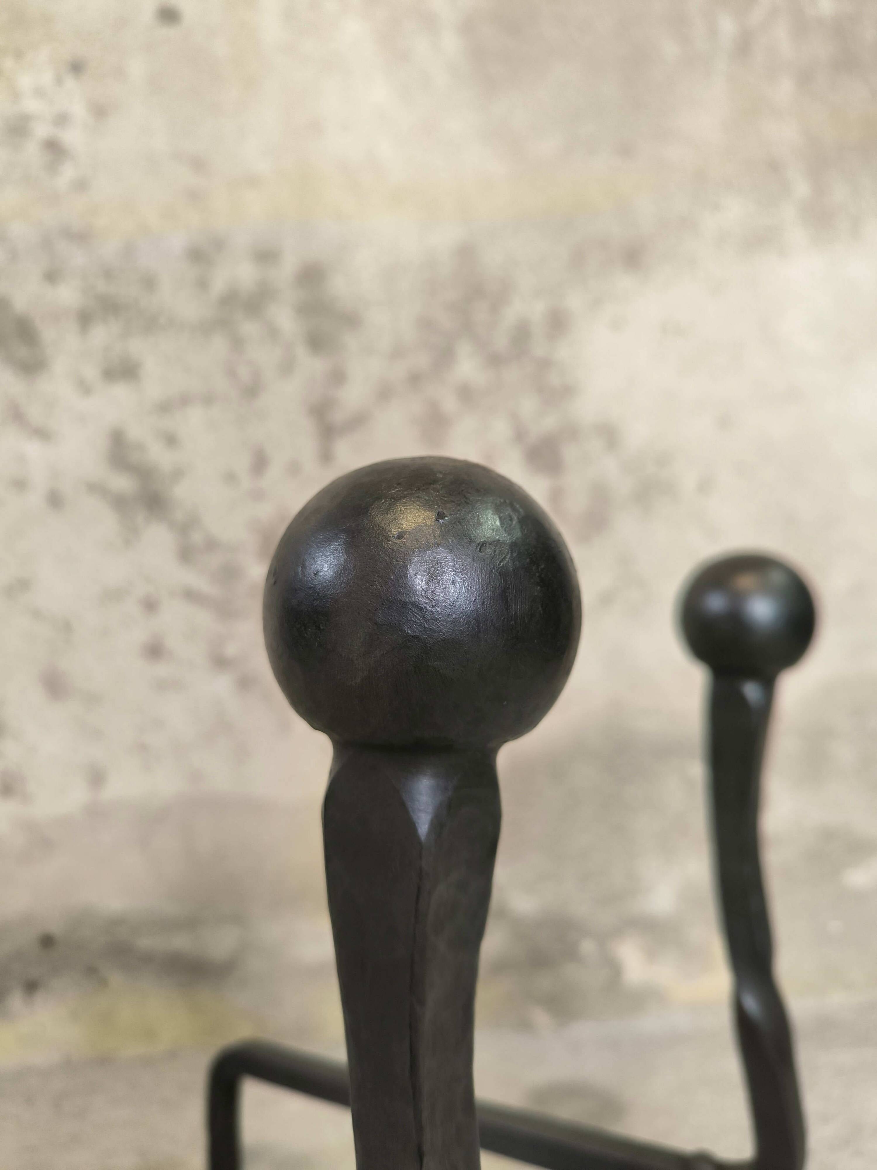 Brutalist pair of andirons