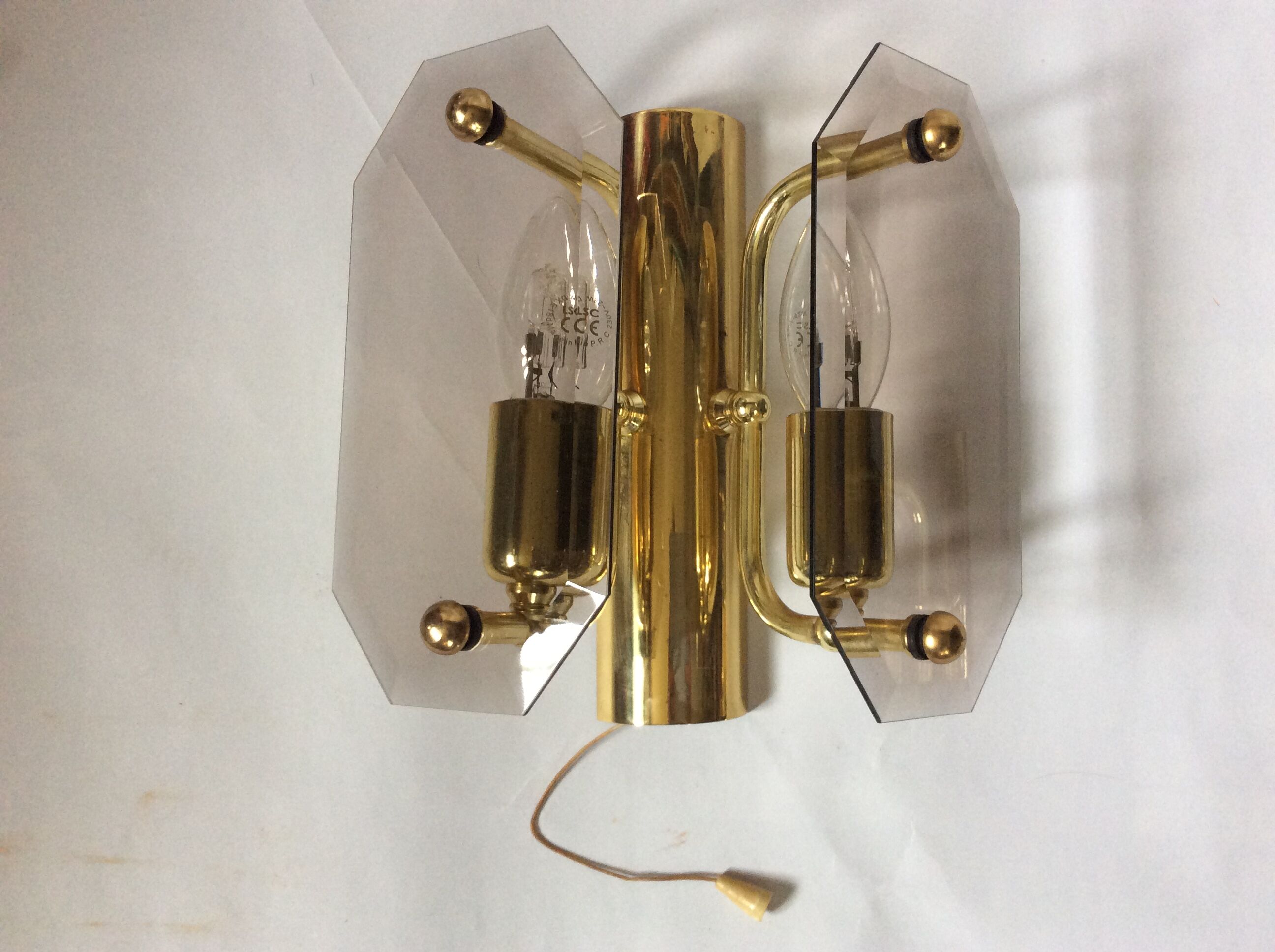 3 brass and vintage glass wall sconces