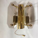3 brass and vintage glass wall sconces