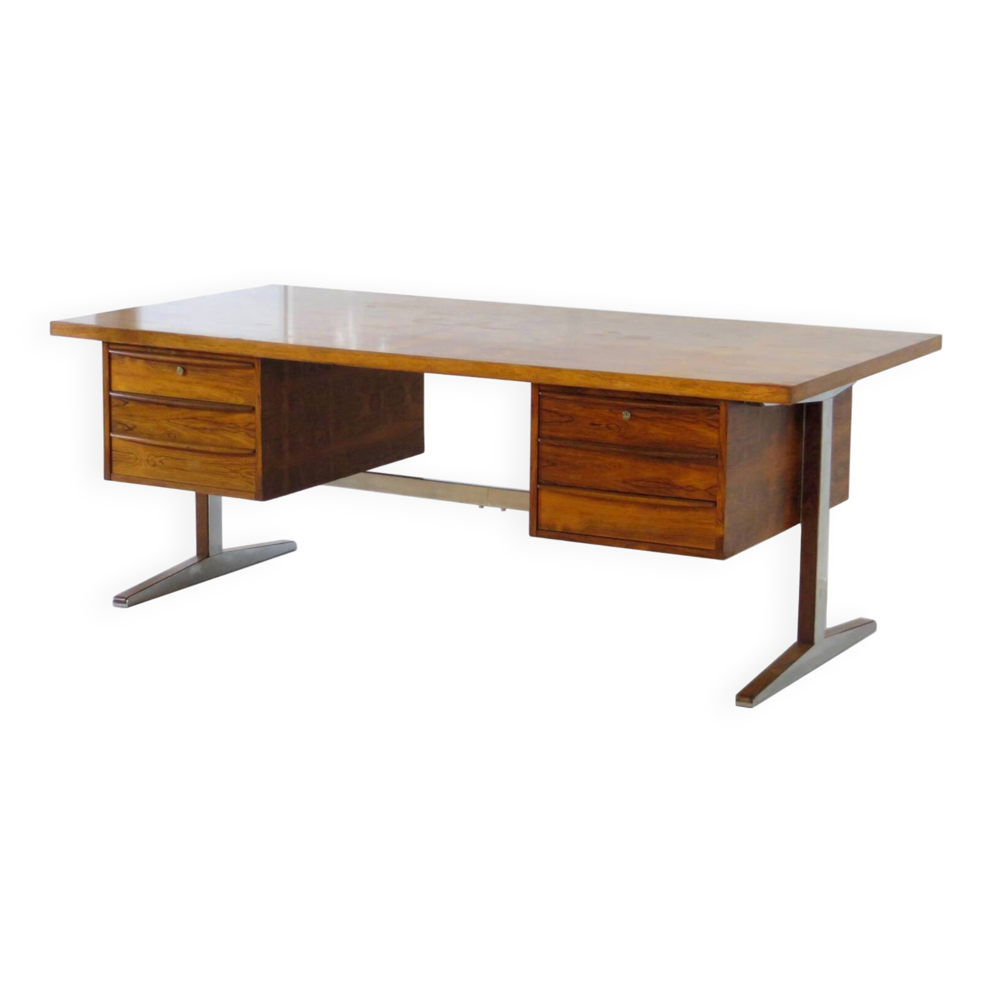 XL Mid century executive writing desk in rosewood & metal, 1960s