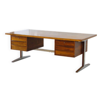 Bureau de direction XL du milieu du siècle en palissandre et métal, années 1960
