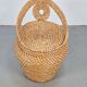 Vintage Straw and Wicker Stool with Storage Basket, 1960s