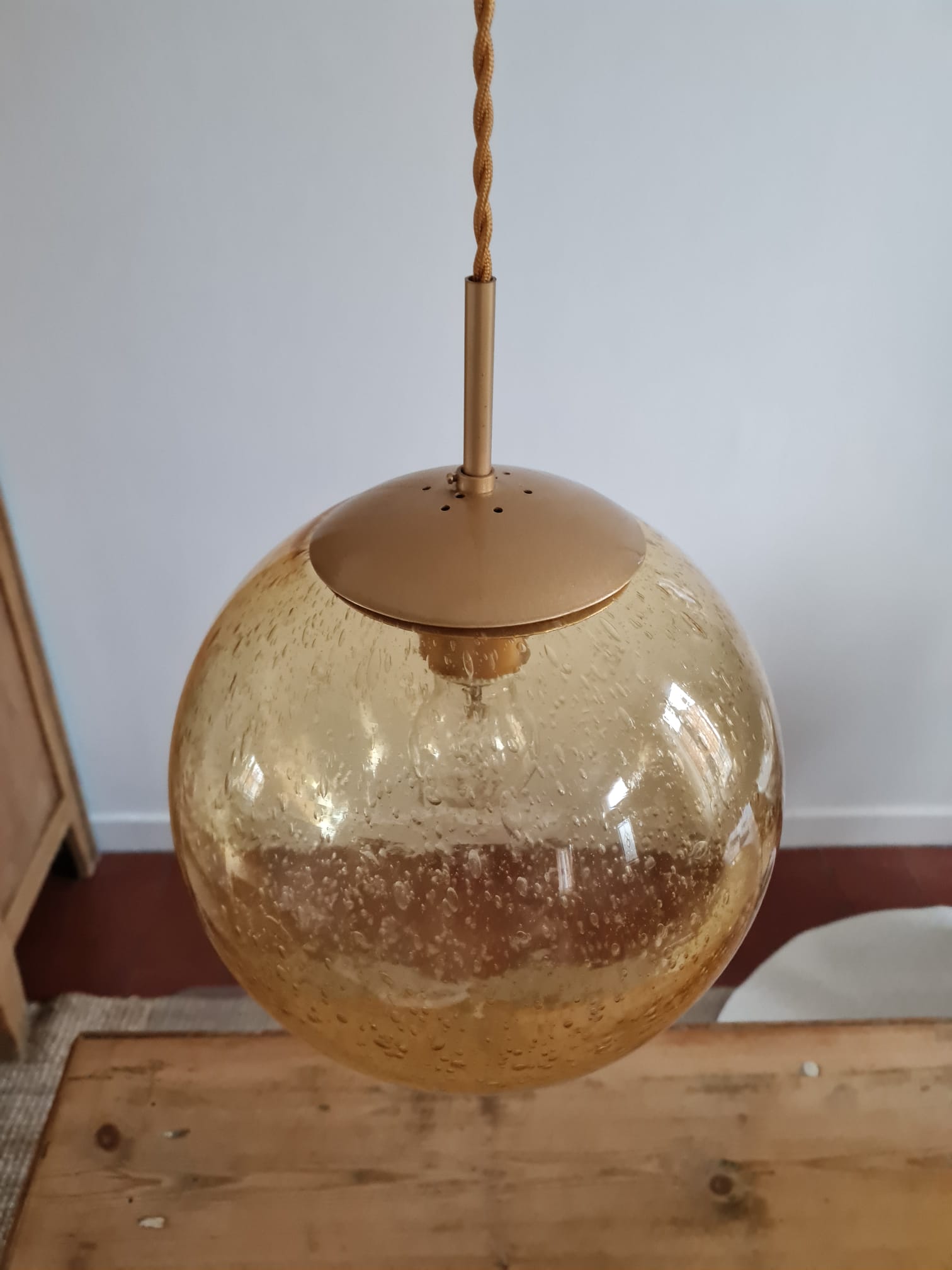 Suspension globe glass smokes amber bubble Peill & Putzler space age