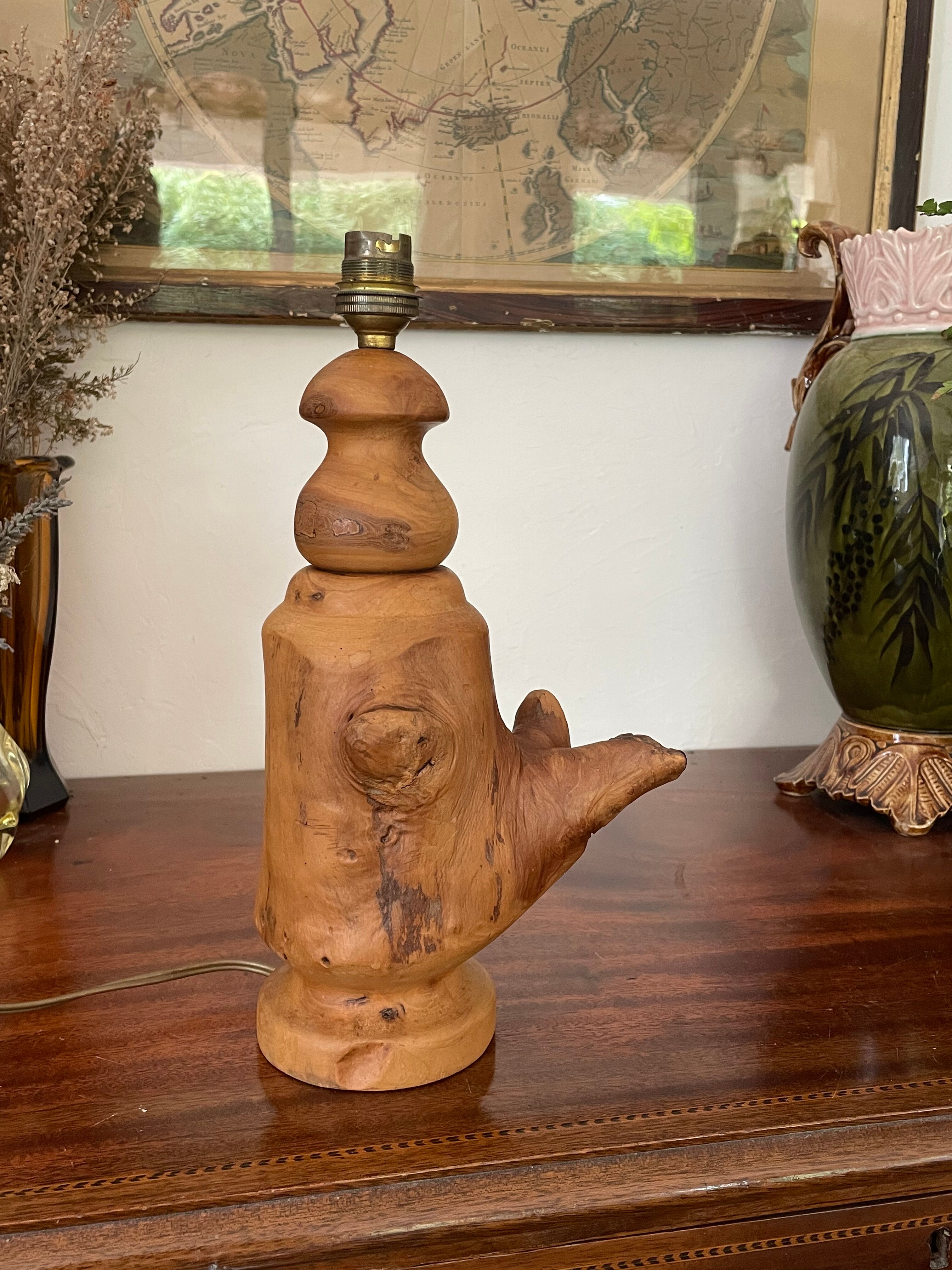 Lamp foot made of vintage olive wood