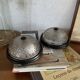 Small pair of vintage ceiling sconces in glass and black metal.