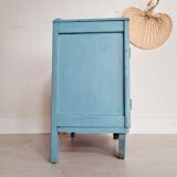 Old blue wood bedside table