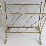 Porte-revues de style néoclassique en laiton et tablette de verre de la Maison Jansen