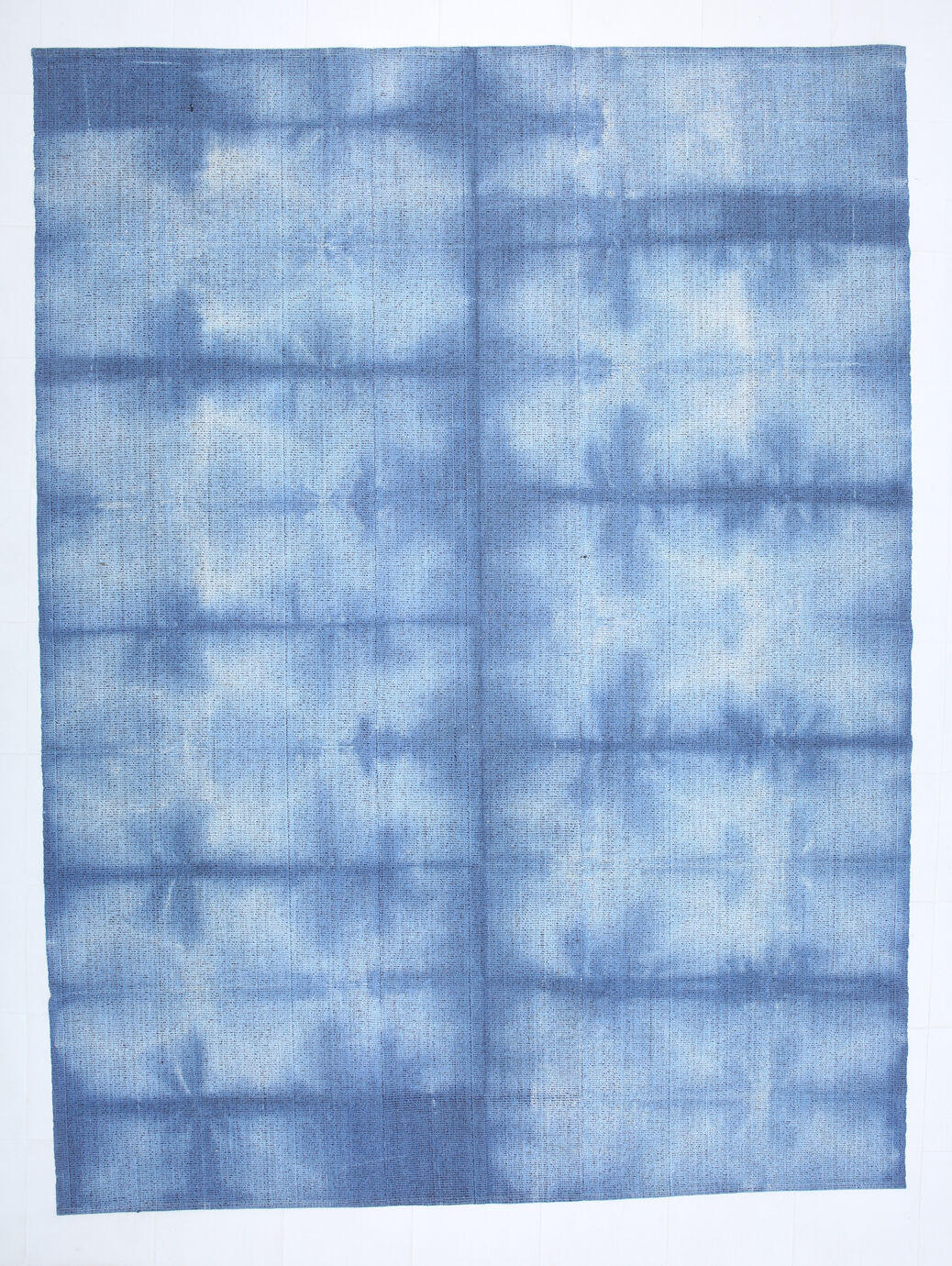 Shades of blue flatweave vintage rug 359x269cm