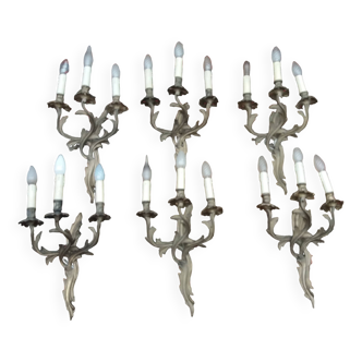 Set of 6 Louis XV style bronze wall lights