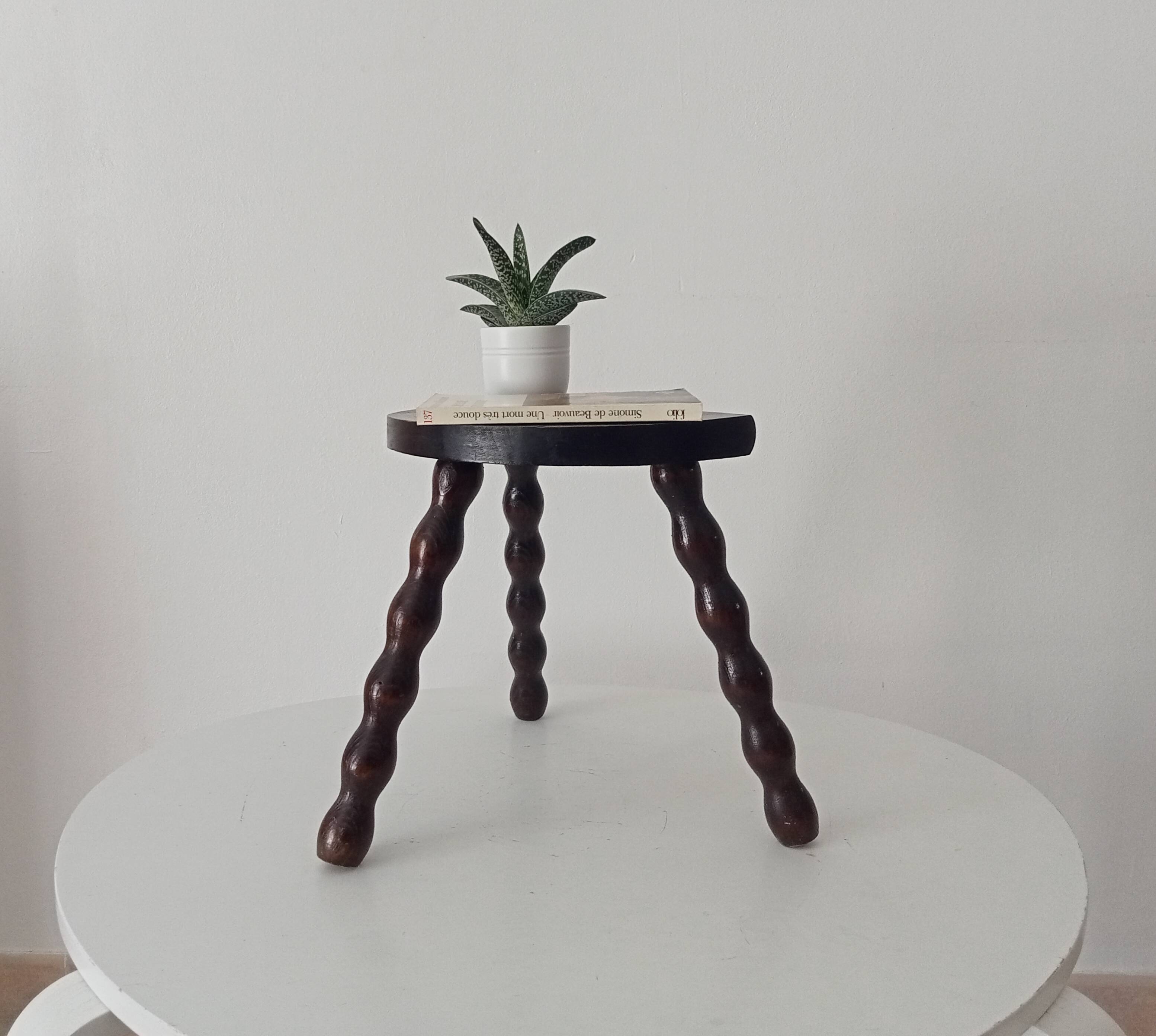 Vintage turned wooden tripod stool