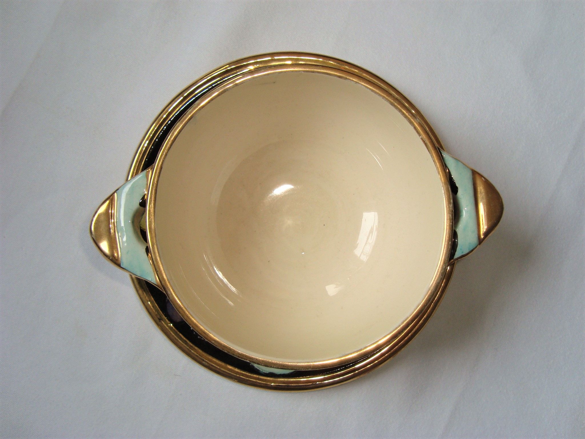 Ear Bowl + Ceramic Saucer Vallauris Flowers Edged Golden