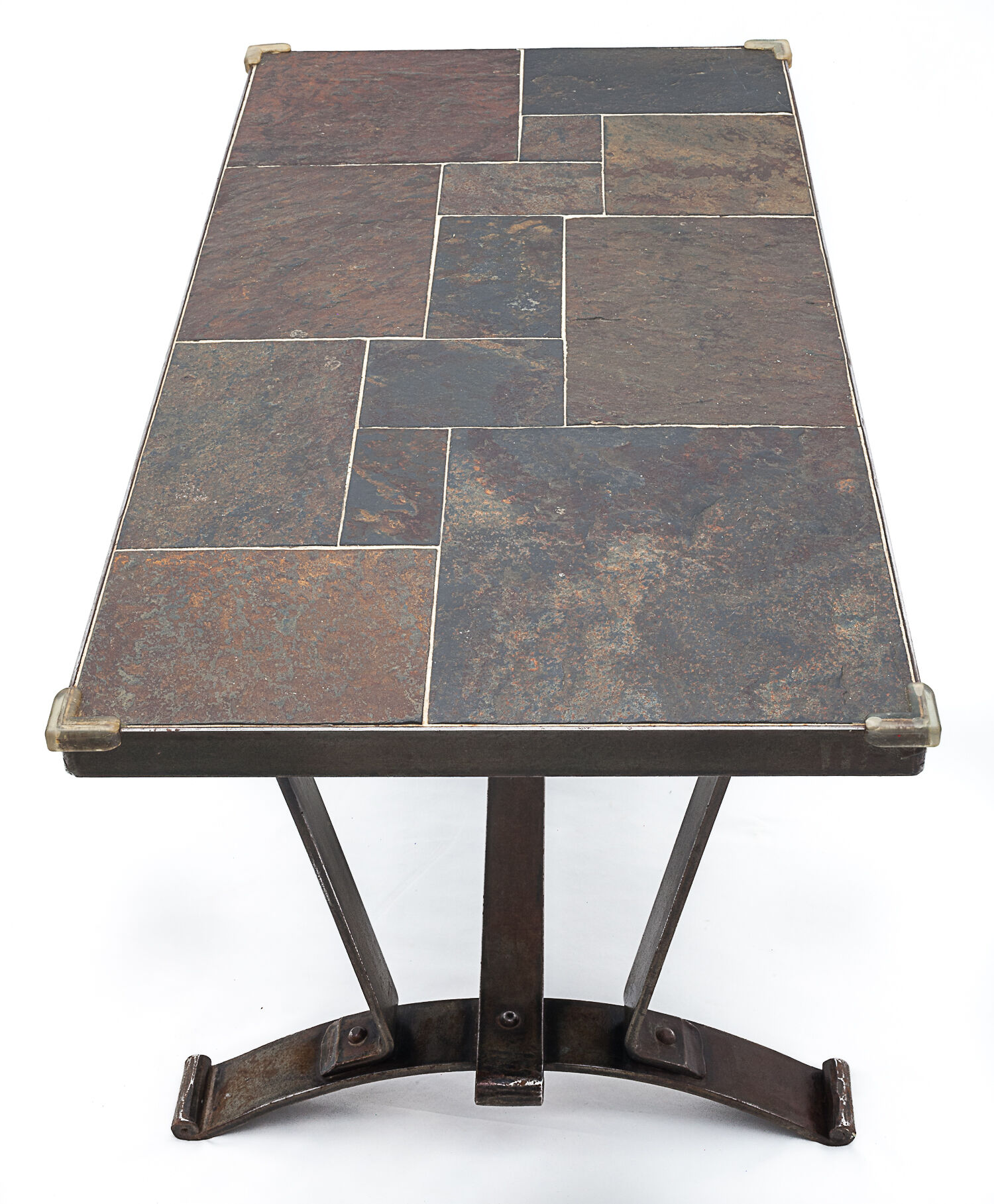 Table basse en fer forgé et ardoises, 1950