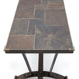 Coffee table in wrought iron and slate, 1950