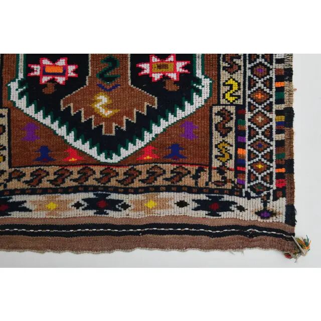 1970s Vintage Turkish Oushak Handmade Wool Cotton Brown Runner Rug 96x301