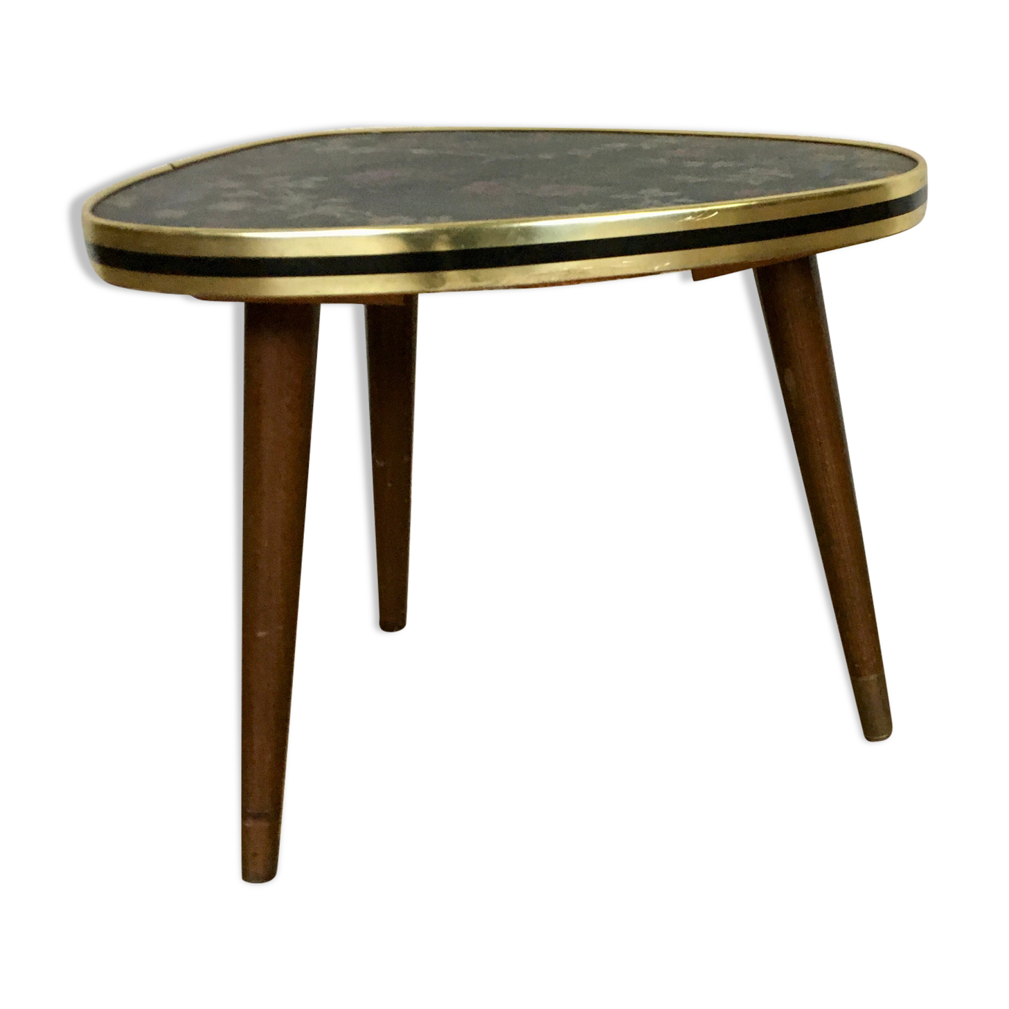 Small triangular table coffee table birds vintage flowers tripod door plant midcentury 1950