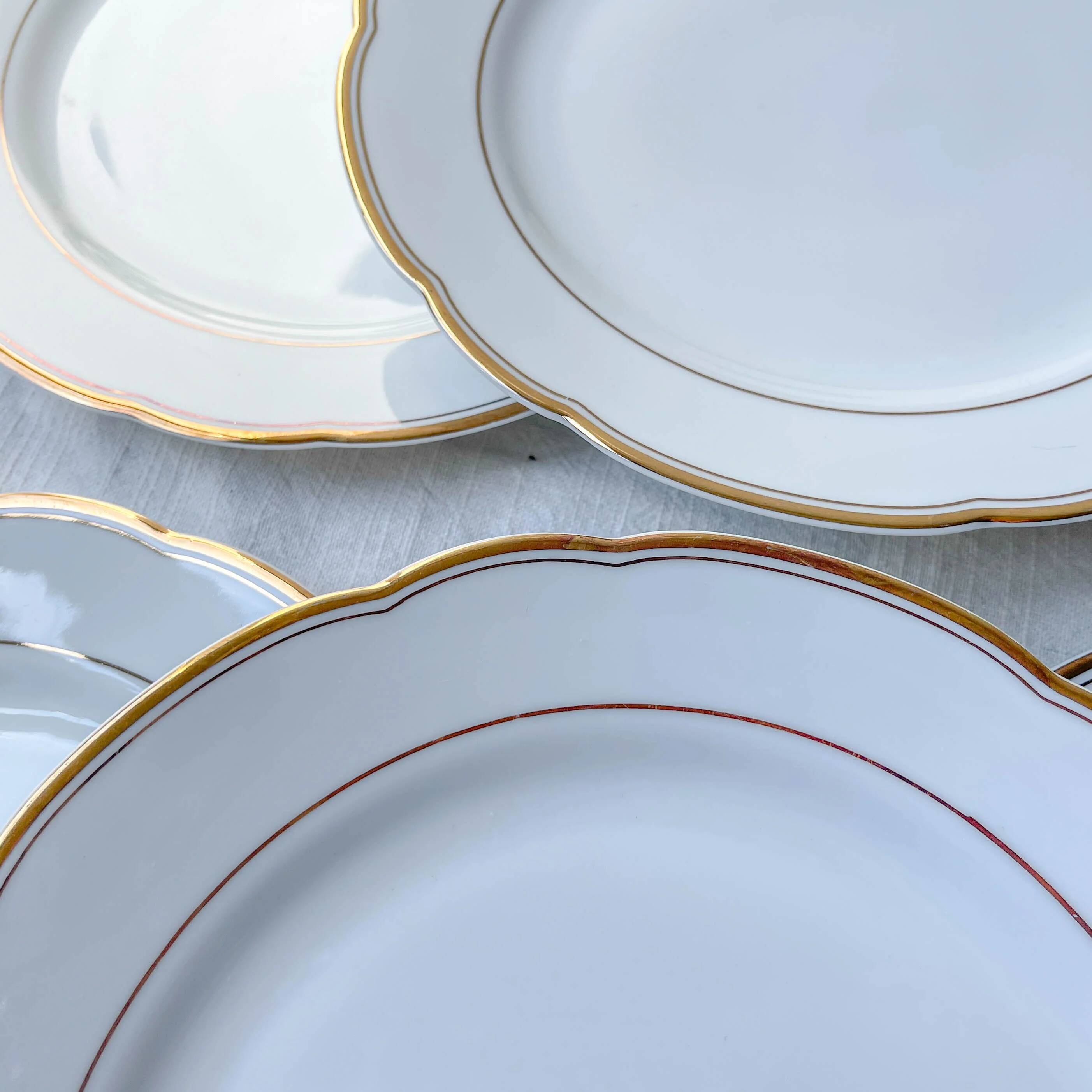 6 vintage white and gold porcelain dinner plates Kahla Gbr
