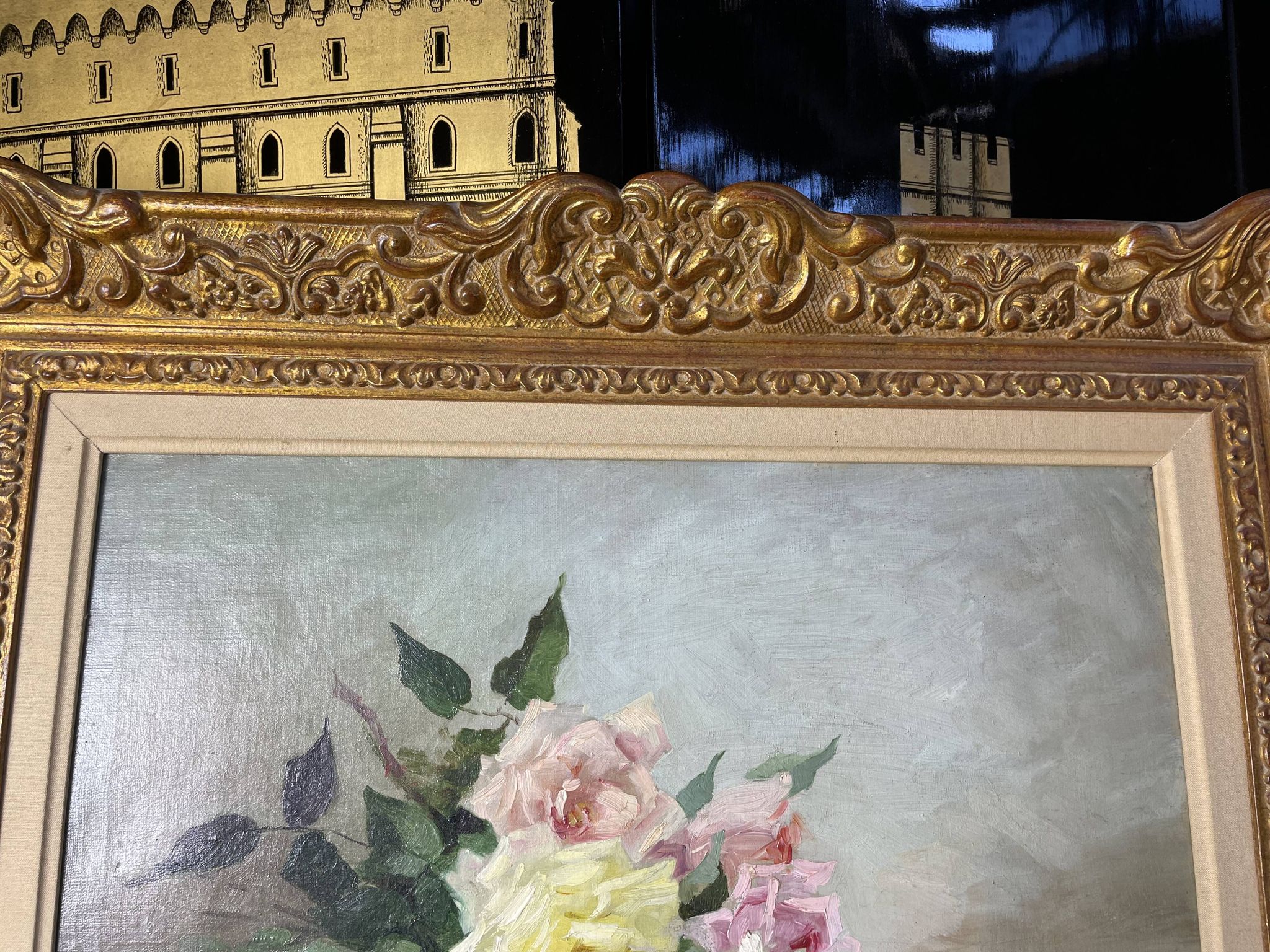 Oil follows canvas "Bouquet of roses" Ernest Filliard (1868-1933)