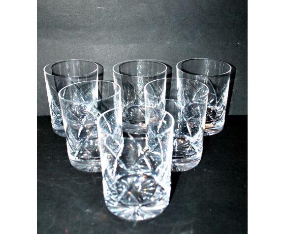 Series of 6 cut crystal whisky glasses cristallerie Lorraine Lemberg 9x7cm  | Selency