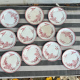 Assiette FF Pexonne Terre de Fer décor rose oiseaux XIX